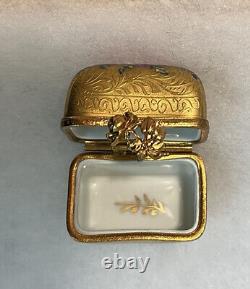Antique Limoges Signed-trinket Box 2 Glass Vials Gilded Porcelain Artist Signed