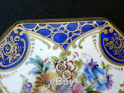 Antique Limoges octagonal Trinket box hand painted blue / gilt / fowers / brass