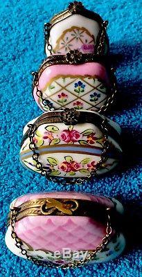 Antique Lot Of Four Limoges Purse Trinket Hinged Precious Boxes France Free S/h