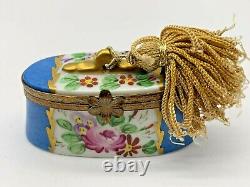 Antique Rare AP Hand Painted Floral withTassel Limoges Trinket Box