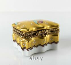 Antique Vintage Limoges Porcelain Gilt Trinket Ring Box Fruit Peint Main