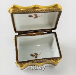 Antique Vintage Limoges Porcelain Gilt Trinket Ring Box Fruit Peint Main