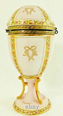 Antique/Vtg LIMOGES Hand Painted PUTTI CHERUB Porcelain Brass Egg Trinket Box
