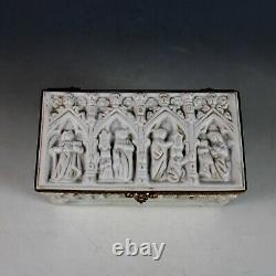 Antique White High Relief Porcelain Limoges French Brass Hinged Trinket Box