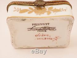 Antique White Pillivuyt Limoges Trinket Box, Hand Painted, Ceramic, Gilt Edging