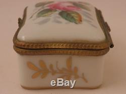 Antique White Pillivuyt Limoges Trinket Box, Hand Painted, Ceramic, Gilt Edging