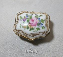 Antique handmade painted porcelain Limoges French brass hinge flortrinket box