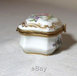Antique handmade painted porcelain Limoges French brass hinge flortrinket box