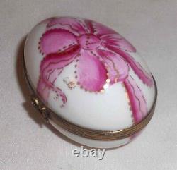 Artist Signed Chamart Limoges France Painted Egg-Shaped Trinket Box Pink Ribbon
