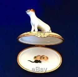 Artoria Jack Russell Terrier Trinket Box- Limoges France, numbered & initialed