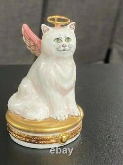 Artoria LIMOGES France Angelic Cat Porcelain Trinket Box Peint Main Hand Painted