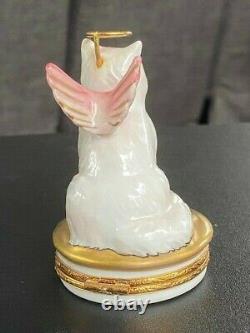 Artoria LIMOGES France Angelic Cat Porcelain Trinket Box Peint Main Hand Painted