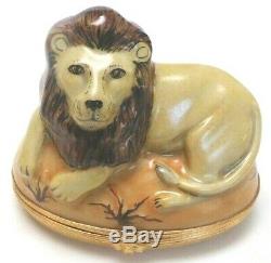 Artoria Limoges. Contented LION at Rest on African turf. Oval Hinged Trinket Box