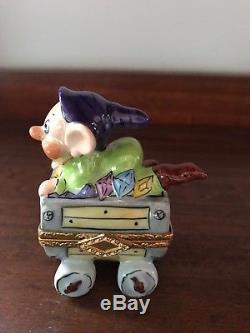 Artoria Limoges Disney Snow White Dopey In Jewel Mine Cart Trinket Box RARE