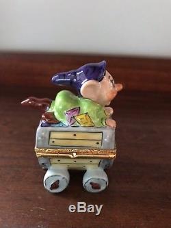 Artoria Limoges Disney Snow White Dopey In Jewel Mine Cart Trinket Box RARE