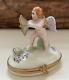 Artoria Limoges, Figural Cupid Hinged Porcelain Box, Beautifully Hand Painted