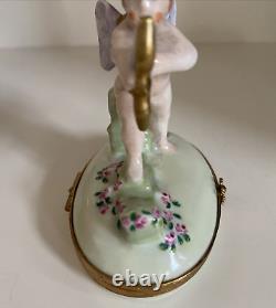 Artoria Limoges, Figural Cupid Hinged Porcelain Box, Beautifully Hand Painted