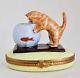 Artoria Limoges France Kitten Cat With Fish Bowl Trinket Box Peint Main Signed