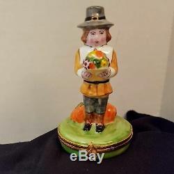 Artoria Limoges France Peint Main Autumn Pilgrim Fall Harvest Trinket Box