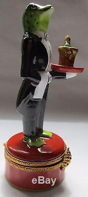 Artoria Limoges France Peint Main Ltd Ed Waiter Frog Porcelain Trinket Box