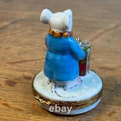 Artoria Limoges Mouse Bearing Cat Nip Christmas Present Trinket Box Peint Main