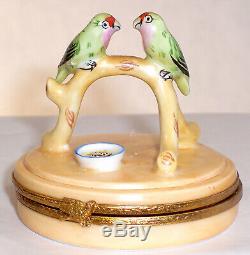 Artoria Limoges PARROTS IN GOLDEN CAGE-TRINKET BOX, #1005 Hand Painted & Signed
