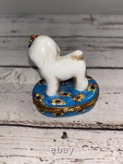 Artoria Limoges Peint Main France Bichon Frise Trinket Box Numbered Signed