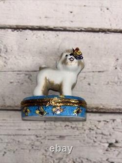 Artoria Limoges Peint Main France Bichon Frise Trinket Box Numbered Signed