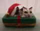 Artoria Limoges Peint Main Trinket Box Christmas Kitten Cat Santa Hat