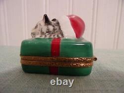 Artoria Limoges Peint Main Trinket Box Christmas Kitten Cat Santa Hat