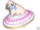 Artoria Limoges Pug/bulldog Dog Sits On Pink Oval Trinket Box