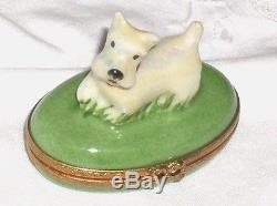 Artoria Limoges West Highland Terrier on Green Oval Box