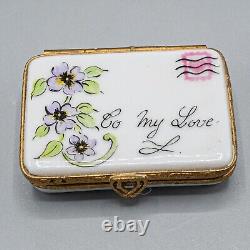 Astoria Limoges France Porcelain Trinket Box Love Letter Sealed Kiss Peint Main