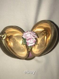 Atelier De Limoges France Pient Main Gold Floral Egg on Stand Trinket Box