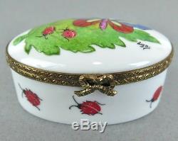 Auth Limoges Ceramic Jewelry Case Trinket Box / Pendant Top 2lot Made In France