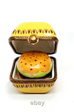 Authentic French Limoges Porcelain Trinket Box Cheeseburger in Container NEW