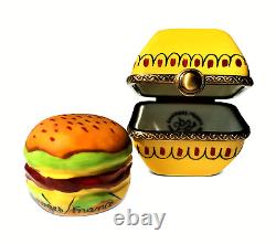 Authentic French Limoges Porcelain Trinket Box Cheeseburger in Container NEW