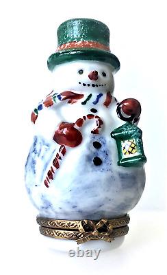 Authentic French Limoges Porcelain Trinket Box SNOWMAN Hand painted Brand NEW