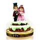 Authentic French Limoges Porcelain Trinket Box Wedding Cake With Bride & Groom New