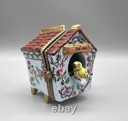 Authentic French Porcelain Hand Painted Limoges Trinket Birdhouse Removable Nest