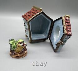 Authentic French Porcelain Hand Painted Limoges Trinket Birdhouse Removable Nest