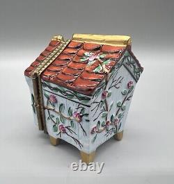 Authentic French Porcelain Hand Painted Limoges Trinket Birdhouse Removable Nest