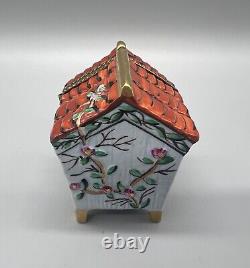 Authentic French Porcelain Hand Painted Limoges Trinket Birdhouse Removable Nest