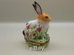 Authentic Limoges Box Peint Main France Chamart Rabbit with Floral Designs