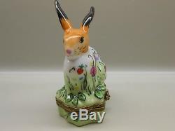 Authentic Limoges Box Peint Main France Chamart Rabbit with Floral Designs
