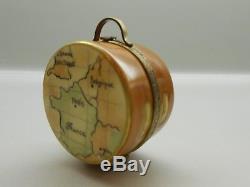Authentic Limoges Box Peint Main France Rochard Round Travel Suitcase with Maps