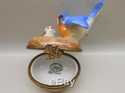 Authentic Limoges Box Peint Main PV- France Mama Bluebird and Babies in Nest