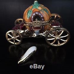 Authentic Limoges Trinket Box Cinderella Pumpkin Carriage with Golden Shoe