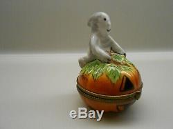 Authentic Limoges Trinket Box France Halloween Ghost on Top of Jack o' Lantern