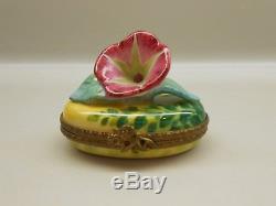 Authentic Vintage Limoges Box France Peint Main PV Pink Morning Glory Flower